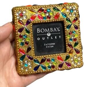 Bombay Company Photo Picture Frame Jeweled Ornate Square Bejeweled Enamel 2x2”